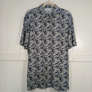 IBKUL Polo Shirt IceFil UPF 50 Mens L Grey Camo Performance Short Sleeve Golf